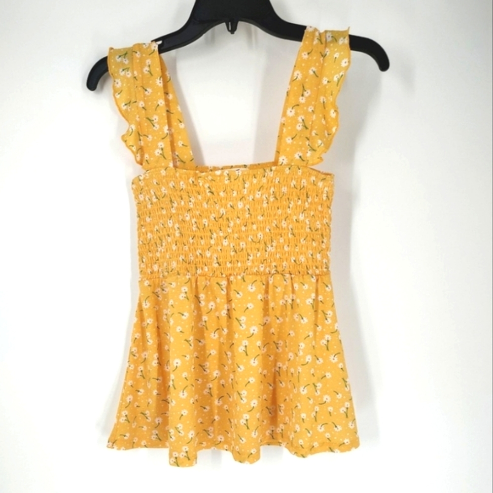 Love & Joy Yellow Flower Print Sleeveless Top Size S